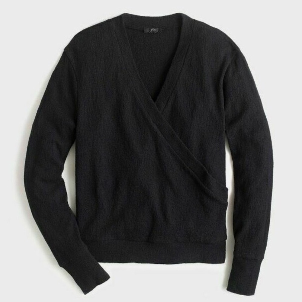 J. Crew Faux Wrap Black V-Neck Sweater